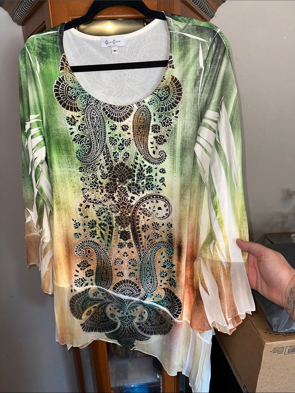 Green Ombre Paisley Tunic Y2K
